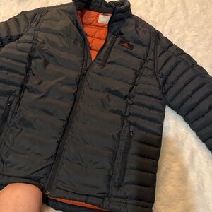 Ascend Men's Black Puffer Jacket with Orange Lining